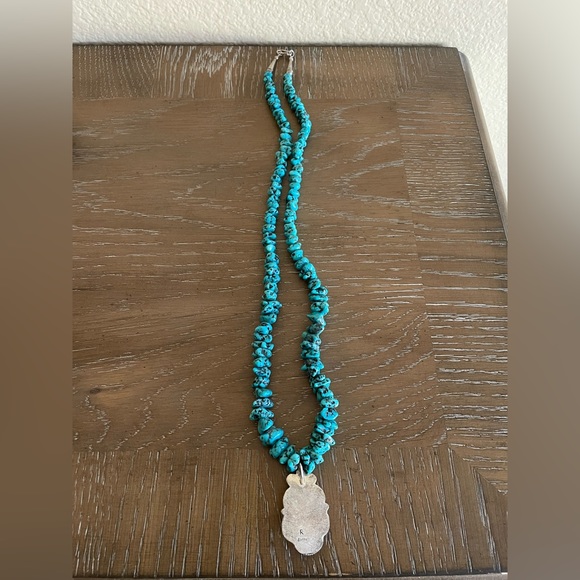Vintage Native American turquoise nugget sterling silver necklace - Picture 4 of 4